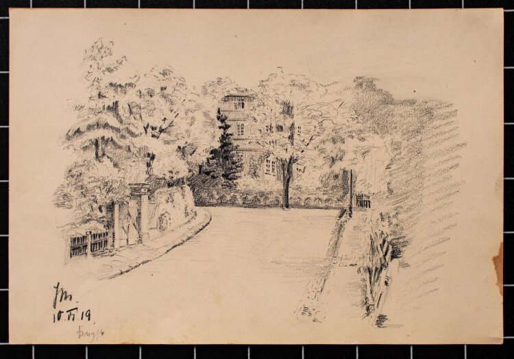 Unbekannt - Ortschaft/ Bergstr. - Bleistiftzeichnung - 1919