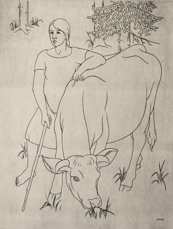 Heinrich Ilgenfritz - Die Hirtin - 1929 - Kupferstich