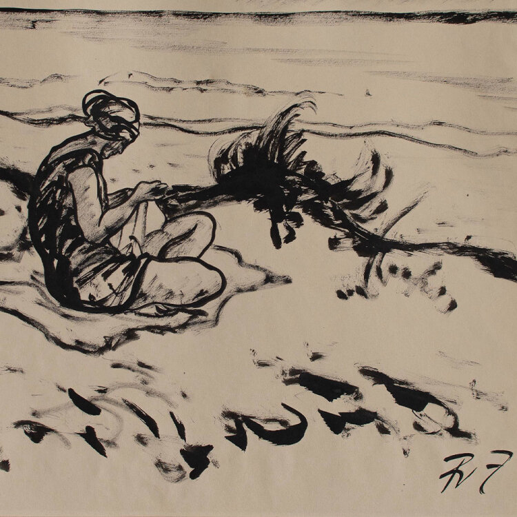 Fritz Zalisz - Frau am Strand sitzend - undatiert -...