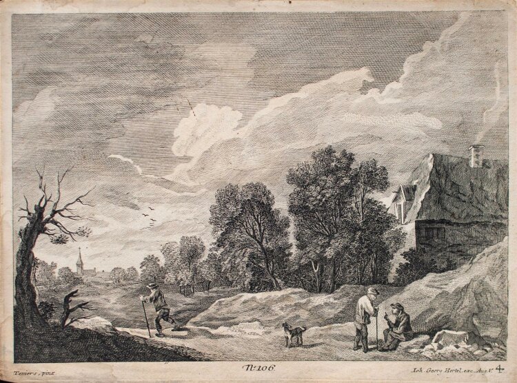 Johann Georg Hertel - Landschaft mit Bauern (nach Teniers) - Kupferstich - o.J.