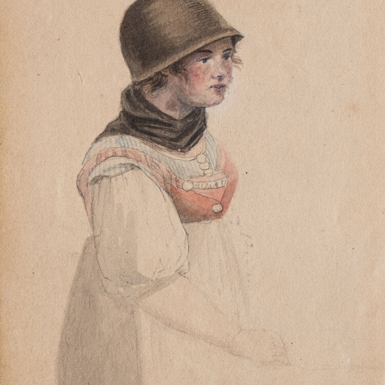 unbekannt - Junge Frau in Tracht - undatiert - Aquarell...