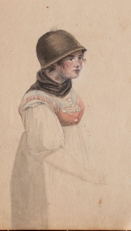 unbekannt - Junge Frau in Tracht - undatiert - Aquarell über Bleistift