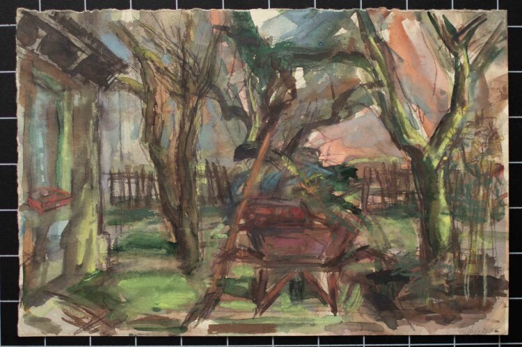Gabriele Schulz - Garten mit Schubkarre - 1986 - Aquarell