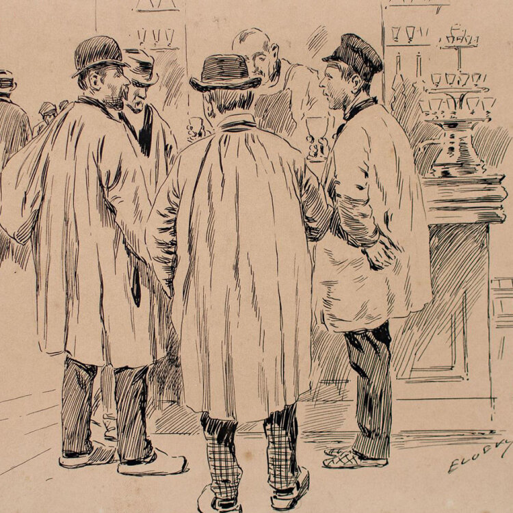 Edward Loevy - In der Kneipe - undatiert - Federzeichnung