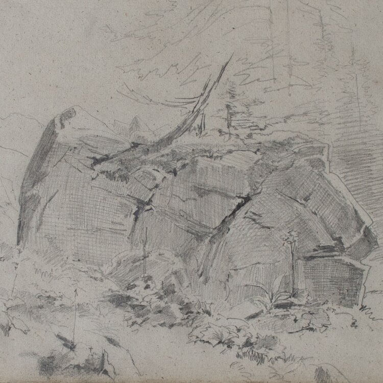 Ludwig Gustav Voltz (zugeschr.) - Felsen in Waldlandschaft - undatiert - Bleistift