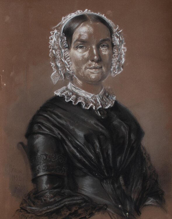 C. Böneke (?) - Frauenporträt nach rechts - 1852 - Kohle, weiß gehöht