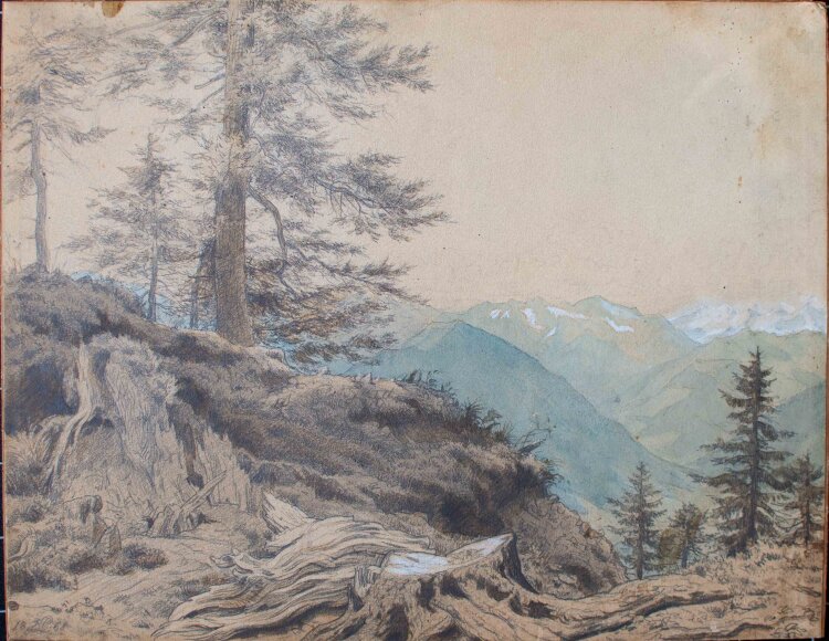 HL - Berglandschaft - 1868 - Aquarell über Bleistift