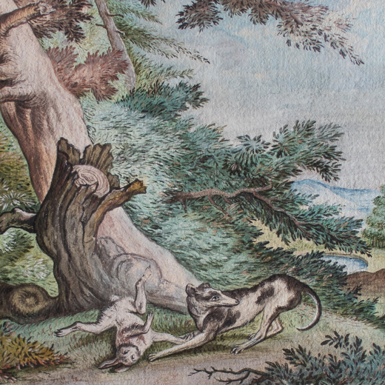 Elias Ridinger nach - Windhund mit Hase - undatiert - Aquarell