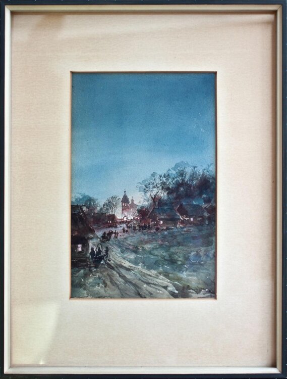 Alexei Pisemsky - Dorf am Abend - um 1890 - Aquarell