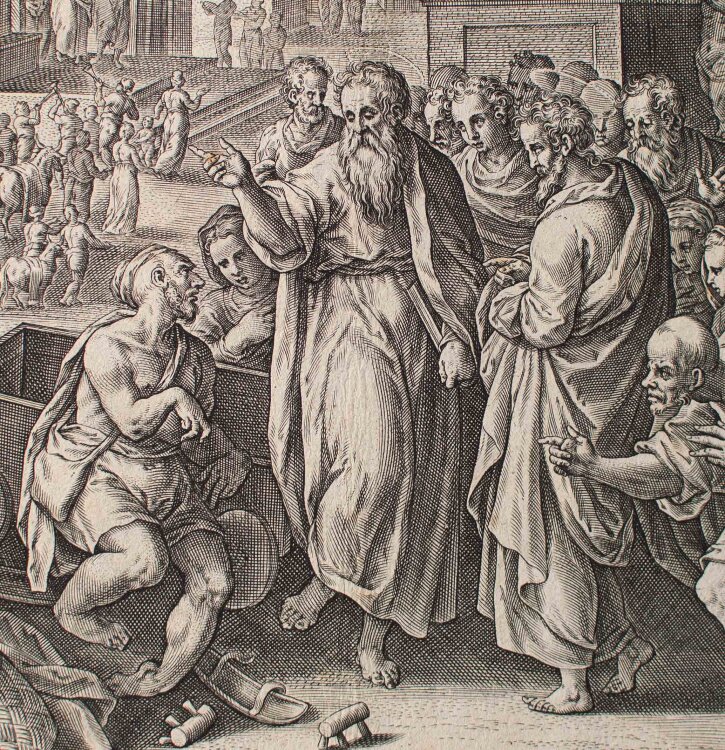 Philipp Galle - Paulus heilt einen Lahmen in Lystra - 1582 - Kupferstich