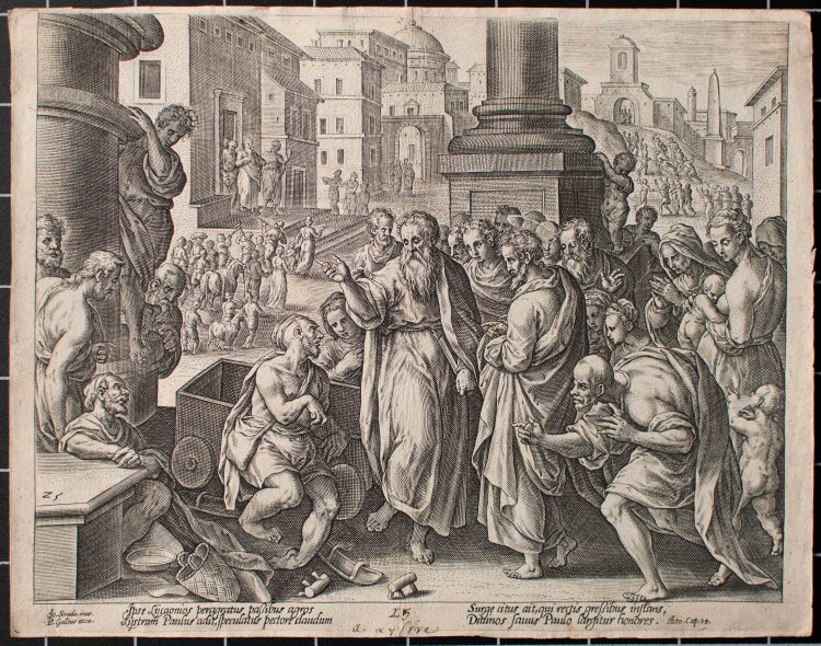 Philipp Galle - Paulus heilt einen Lahmen in Lystra - 1582 - Kupferstich