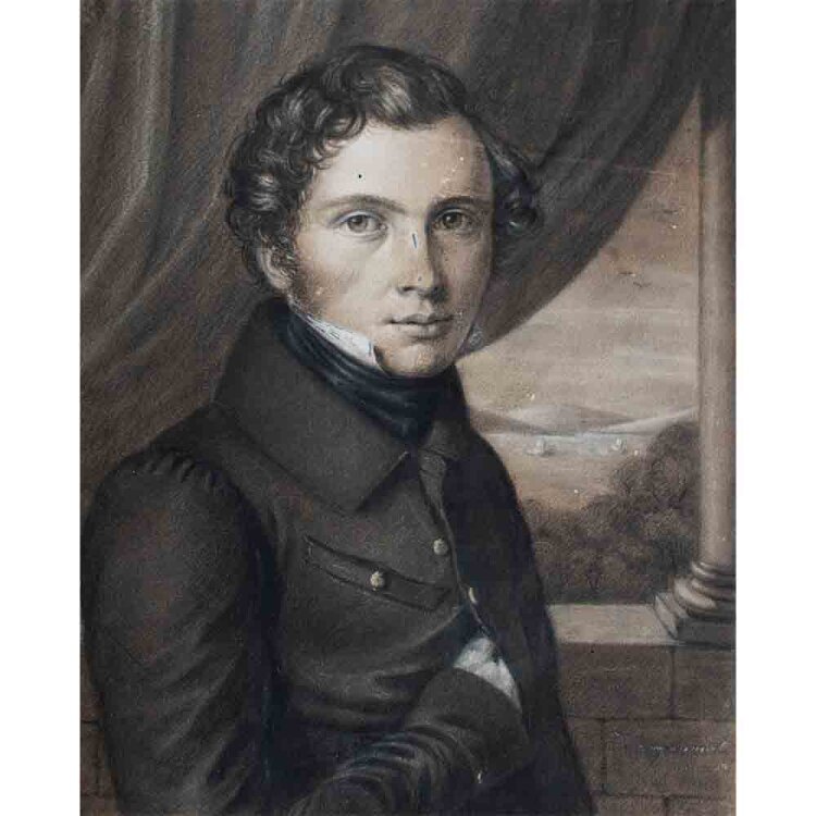 Wilhelm Langschmidt - Selbstbildnis (?) - um 1830 - Kohlestift, partiell weiß gehöht