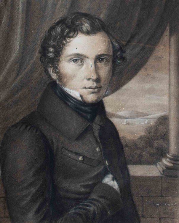 Wilhelm Langschmidt - Selbstbildnis (?) - um 1830 - Kohlestift, partiell weiß gehöht