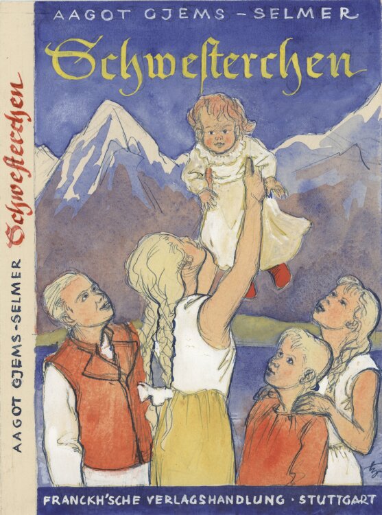 Heinrich Ilgenfritz - Entwurf Buchcover Schwesterchen" von Aagot Gjems-Selmer - um 1940 - Gouache über Tinte und Bleistift"