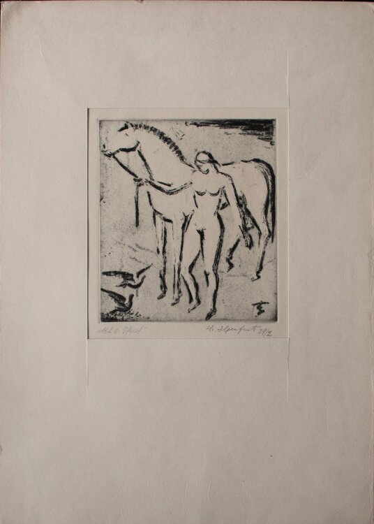 Heinrich Ilgenfritz - Akt und Pferd - undatiert - Radierung und Ätzung