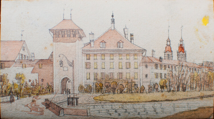Emanuel Labhardt - Historische Ansicht Unteres Tor in Winterthur (Schweiz) - undatiert - Aquarell