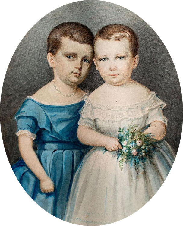 Julius Geissler - Kinderporträt, Die Schwestern Wesselhöft - undatiert - Aquarell