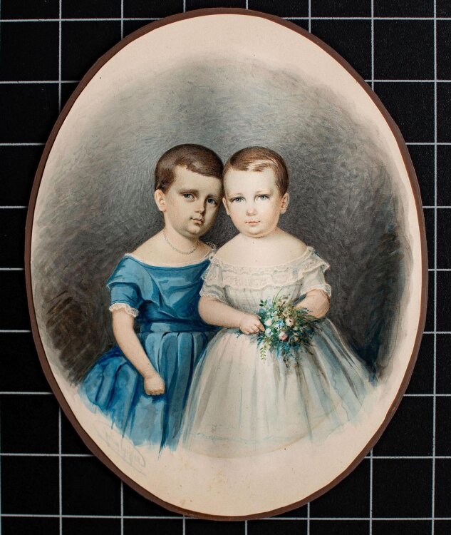 Julius Geissler - Kinderporträt, Die Schwestern Wesselhöft - undatiert - Aquarell