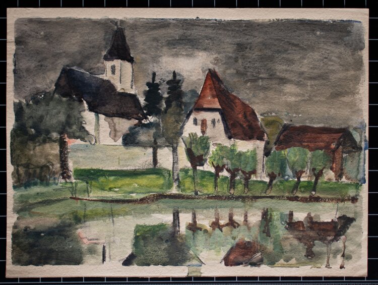 Gerhard Schulte-Dahling - Dorfansicht mit Kirche - 1962 - Aquarell