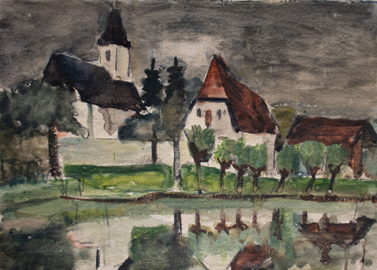 Gerhard Schulte-Dahling - Dorfansicht mit Kirche - 1962 - Aquarell