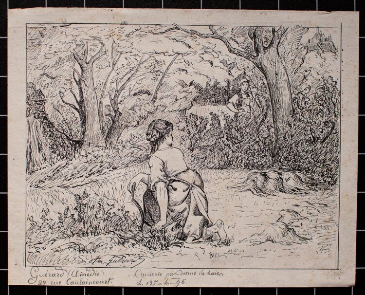 Amédée Guerard - Frau beim Ernten - Tuschezeichnung - 19. Jh.