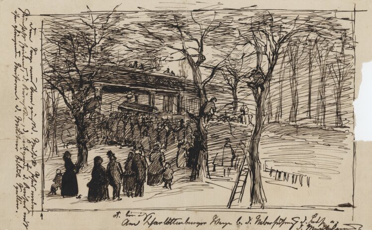 Unbekannte Künstlerin - Überführung des Sarges Wilhelms I. in das Charlottenburger Mausoleum - 1888 - Tinte