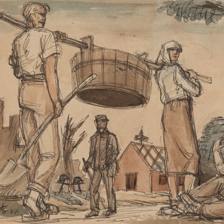 Heinrich Ilgenfritz - Hausbau - 1947 - Aquarell über Bleistift und Tinte
