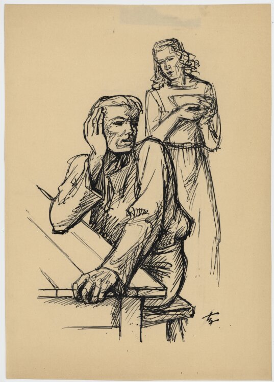 Heinrich Ilgenfritz - Paar am Tisch - 1947 - Tinte