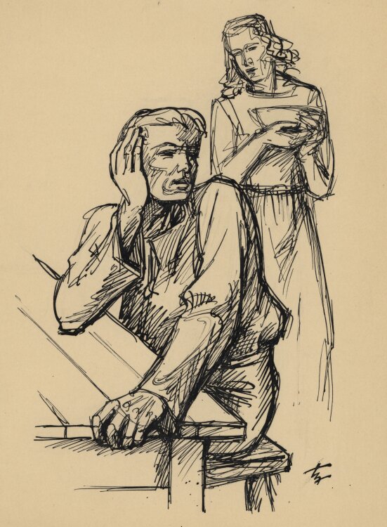 Heinrich Ilgenfritz - Paar am Tisch - 1947 - Tinte