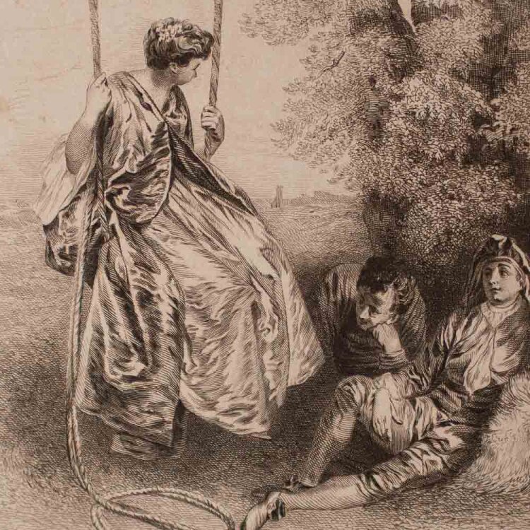 Amédée Varin nach Antoine Watteau - La Balancoire (Die Schaukel) - undatiert - Radierung mit leichtem Plattenton