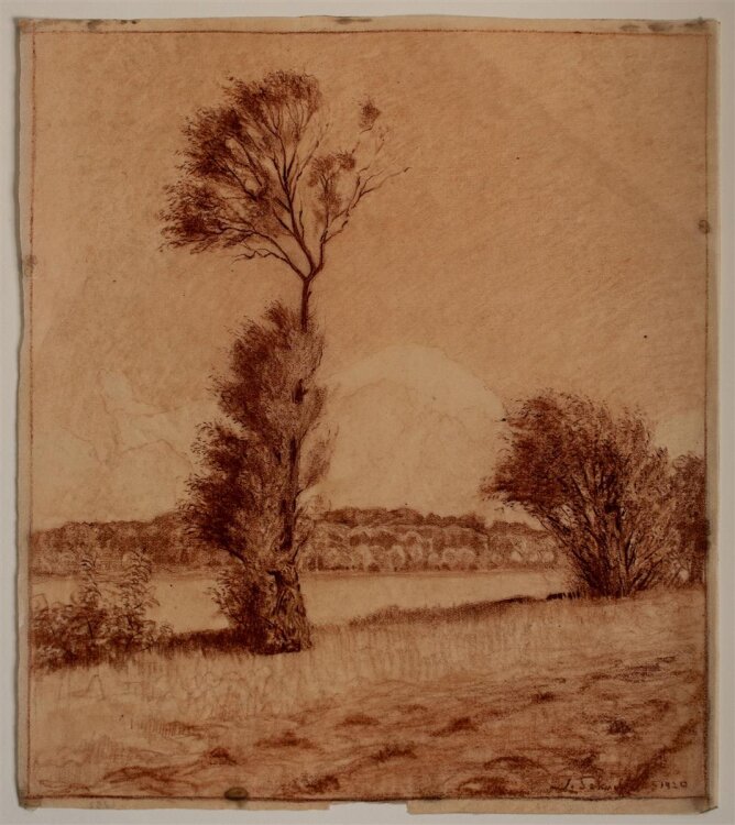 Leon Schnell - Flusslandschaft - 1920 - Rötelzeichnung