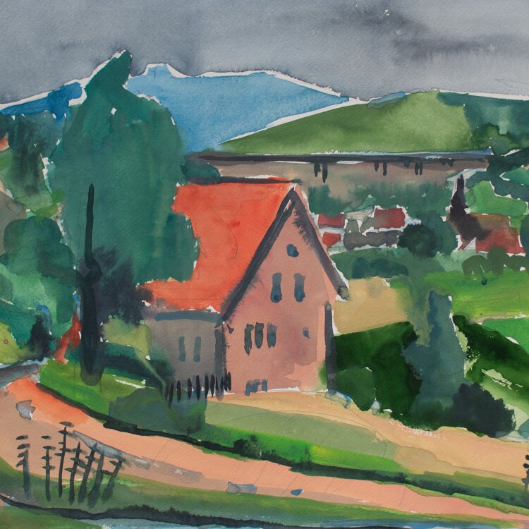 Gerhard Schulte-Dahling - Landschaft mit Dorf - undatiert - Aquarell