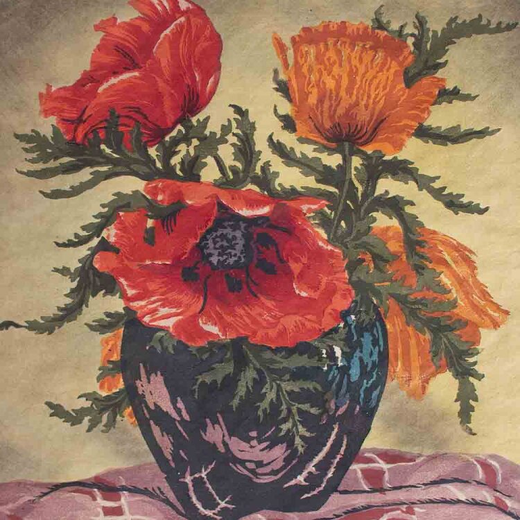 Hugo Noske - Mohnblumen - um 1930 - Farbholzschnitt