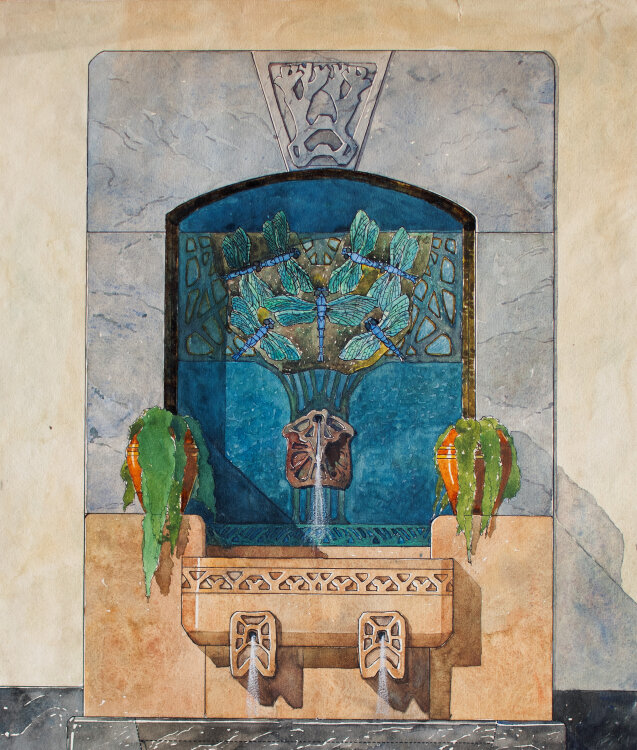 Clara Hesse - Entwurf für einen Wandbrunnen - um 1910 - Aquarell und Feder