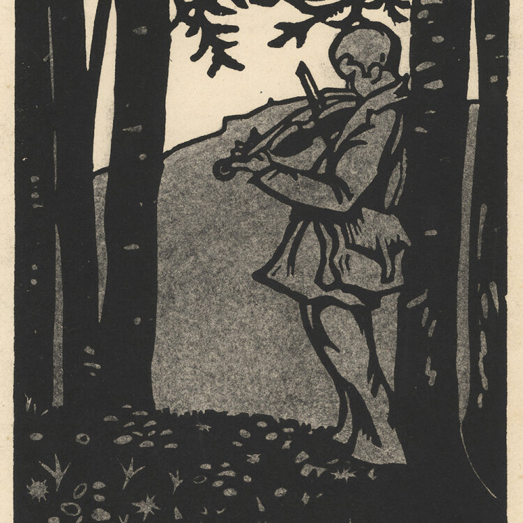 Hermann Wilhelm - Geiger im Wald - 1919 - Holzschnitt mit Kohlestift