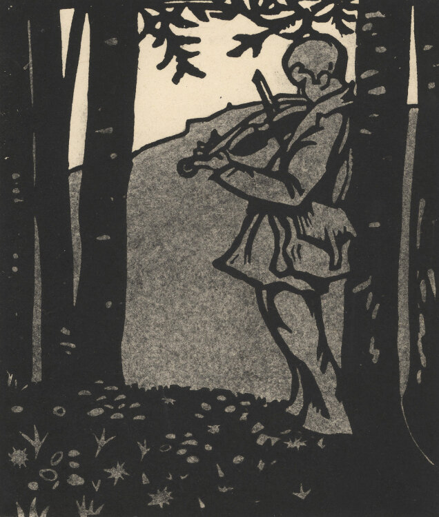 Hermann Wilhelm - Geiger im Wald - 1919 - Holzschnitt mit Kohlestift