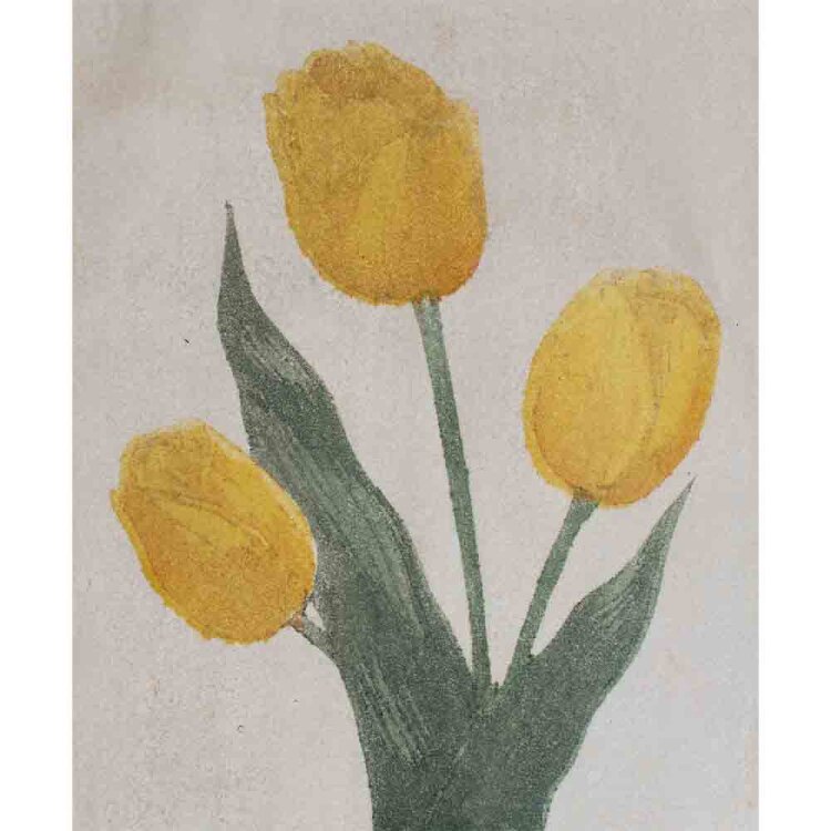 Hans Ott - Gelbe Tulpen - Ende 1950er Jahre - Farbholzschnitt