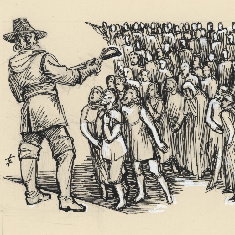 Heinrich Ilgenfritz - Das Pferd von Leiden/ Die Stiere - Niederländische Sagen - undatiert - Tinte und Deckweiß