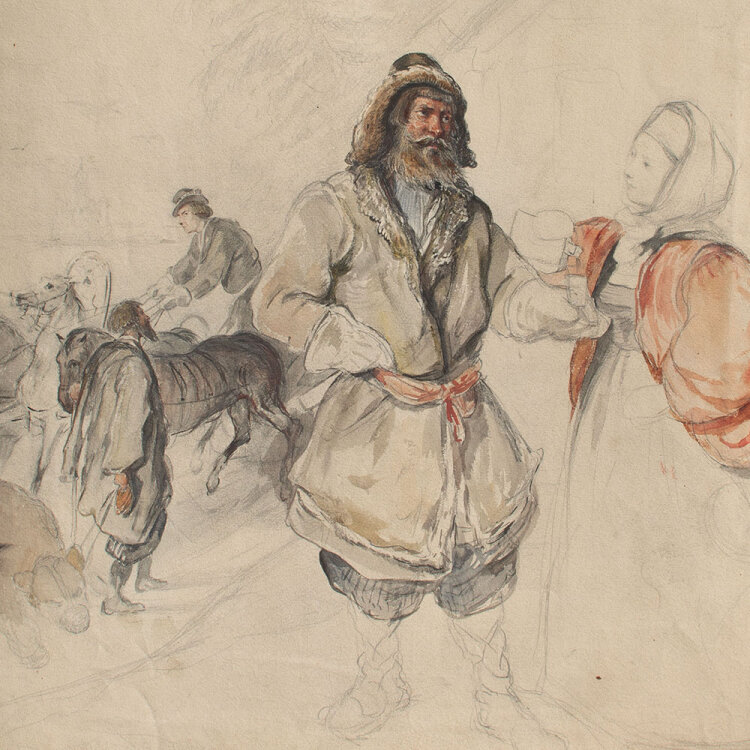 Józef Teofil Smoliński - Umtrunk nach Bärenjagd - Ende 19. Jahrhundert - Aquarell