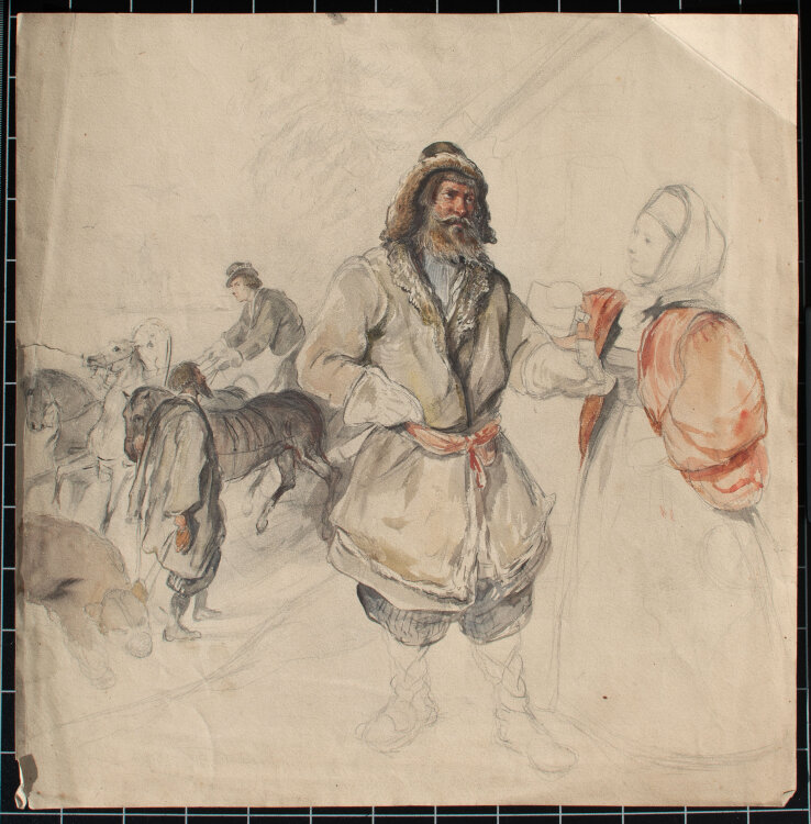 Józef Teofil Smoliński - Umtrunk nach Bärenjagd - Ende 19. Jahrhundert - Aquarell