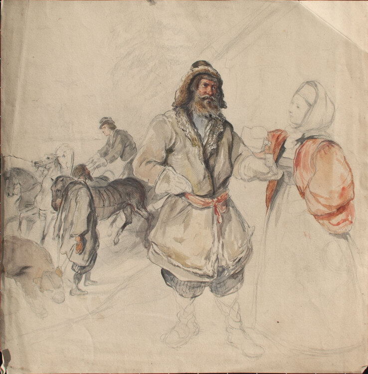Józef Teofil Smoliński - Umtrunk nach Bärenjagd - Ende 19. Jahrhundert - Aquarell
