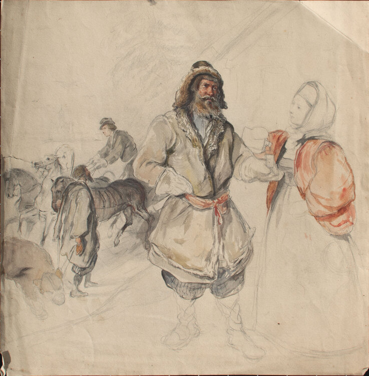 Józef Teofil Smoliński - Umtrunk nach Bärenjagd - Ende 19. Jahrhundert - Aquarell
