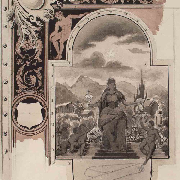 Bucher - Weibliche Gewandstatue - um 1880 - Aquarell