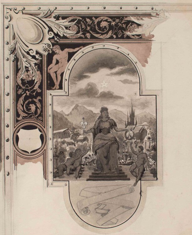 Bucher - Weibliche Gewandstatue - um 1880 - Aquarell