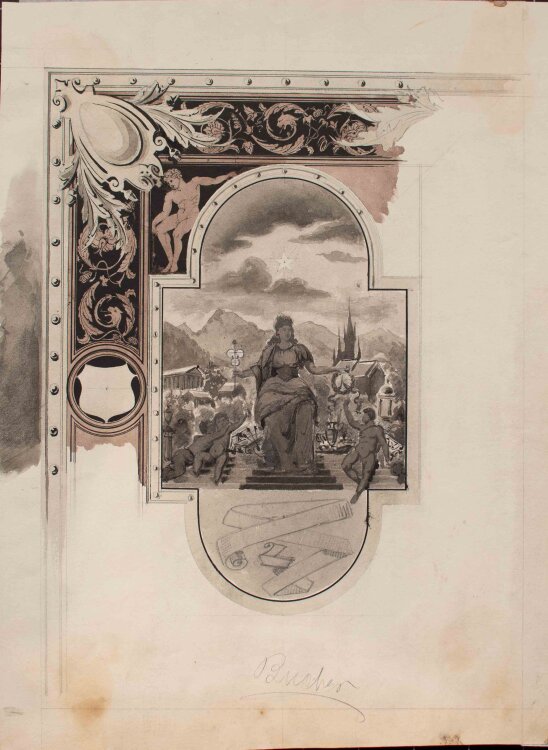 Bucher - Weibliche Gewandstatue - um 1880 - Aquarell