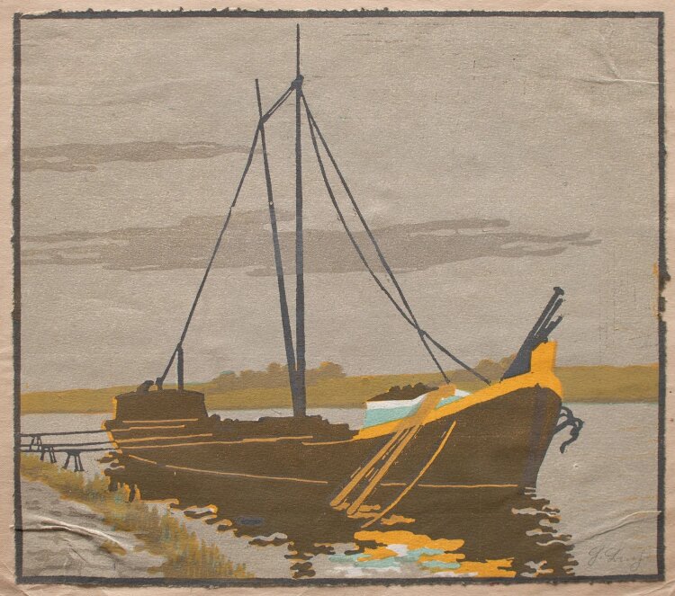 F. Bach - Frachhtschiff am Anleger - undatiert -...