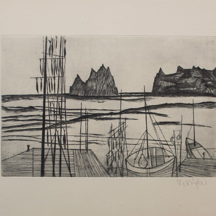 Rudolf Kügler - Boote im Hafen - undatiert - Radierung