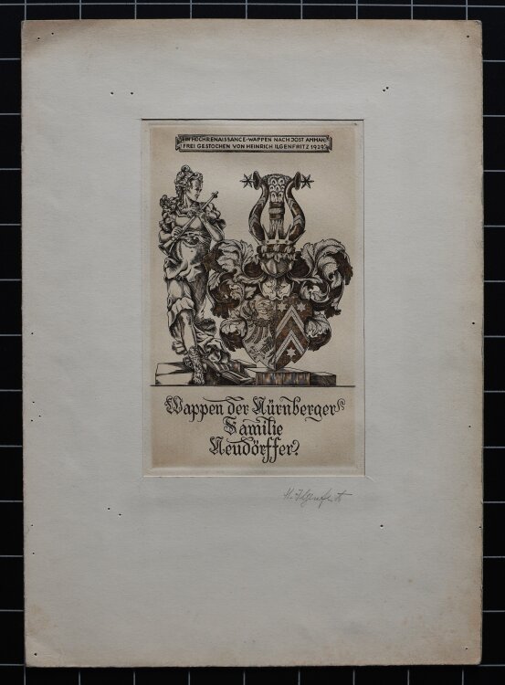 Heinrich Ilgenfritz - Wappen für die Nürnberger Familie Neudörffer, nach Jost Amman - 1929 - Stahlstich