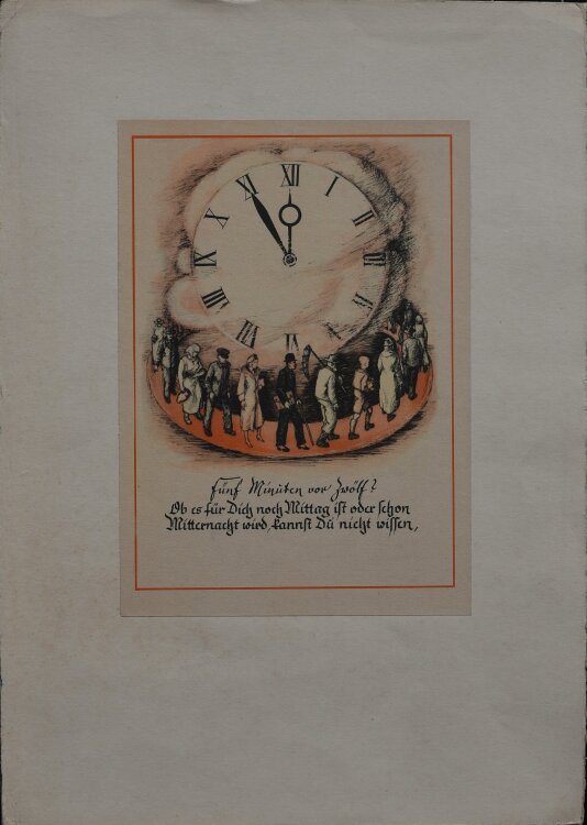 Heinrich Ilgenfritz - Illustration mit Sinnspruch - um 1935 - Farbradierung