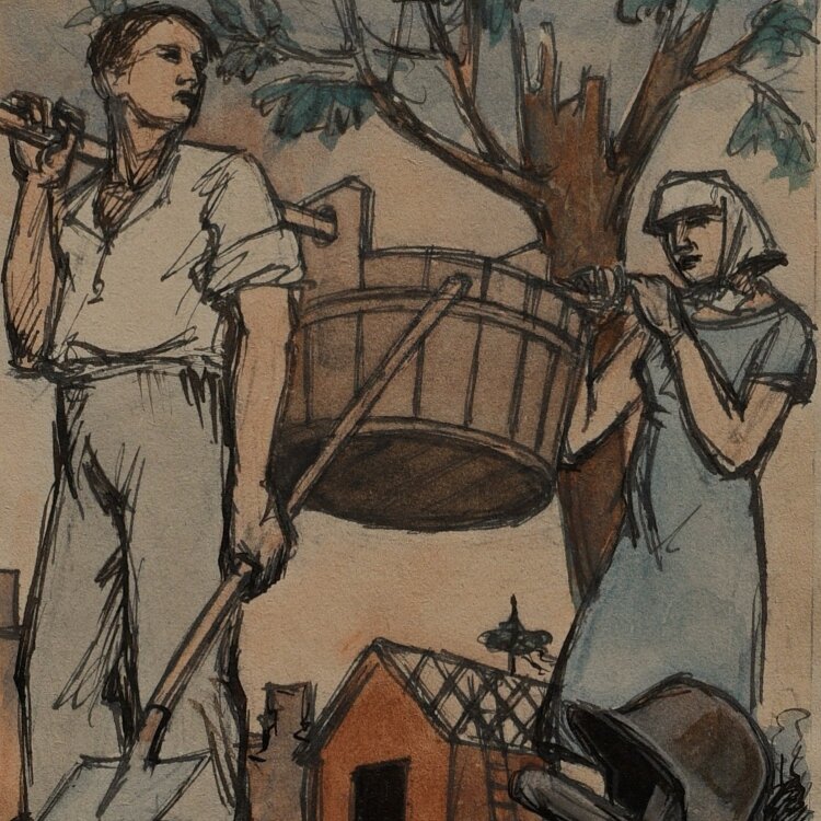 Heinrich Ilgenfritz - Wiederaufbau - 1947 - Aquarell...